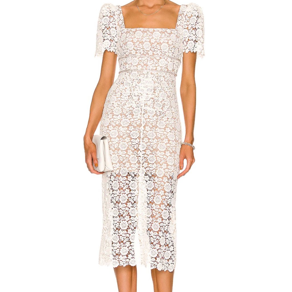 Self-Portrait Floral Guipure Midi Dress In Ivory
